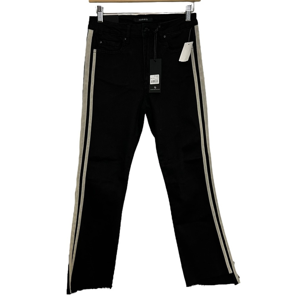 Kick Flare Crop Jeans Numero Chelsea Black High Rise Slim 28 Gray Side Stripes